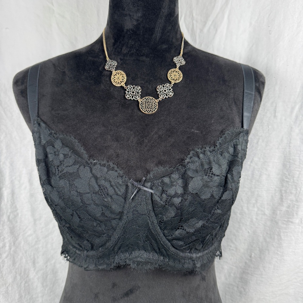 Women's Auden Unlined Underwire Balconette Bra 38D Black Lace Adjustable Straps